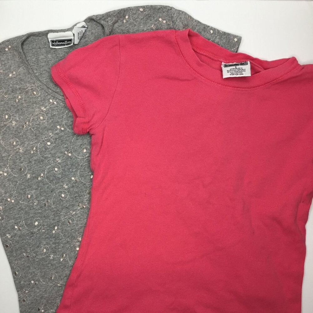 Set of 2 Xhilaration Girl's T-Shirts Gray Pink Embroidered Spring Summer Size S